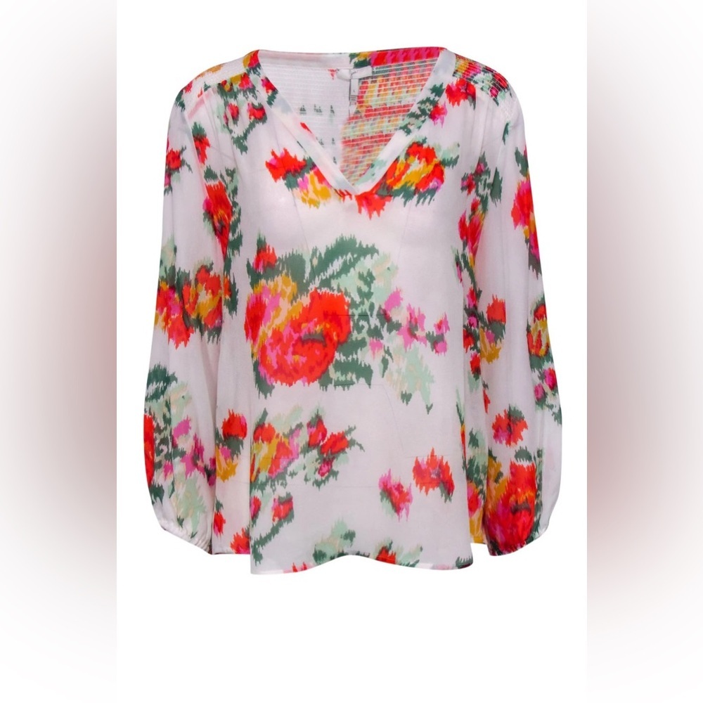 Joie - White & Multicolor Abstract Floral Print Silk “Axcel" Blouse Sz XS - Picture 6 of 14